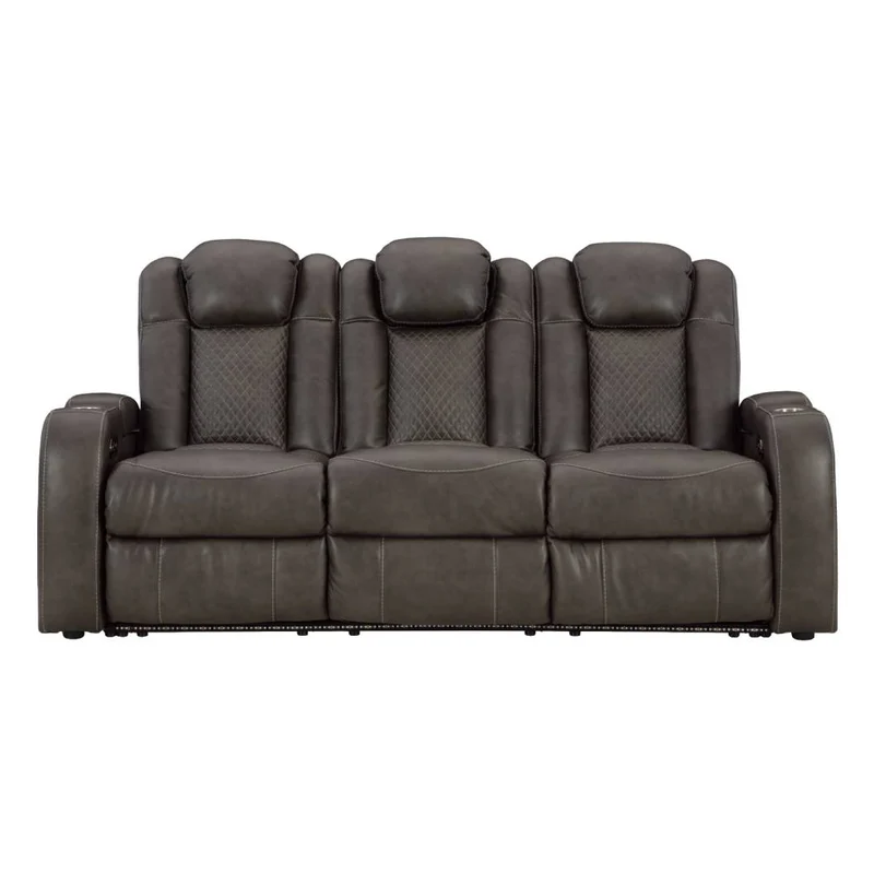 Sofa inclinable motorisé aspect cuir gris foncé avec table centrale rabattable - Mountainous