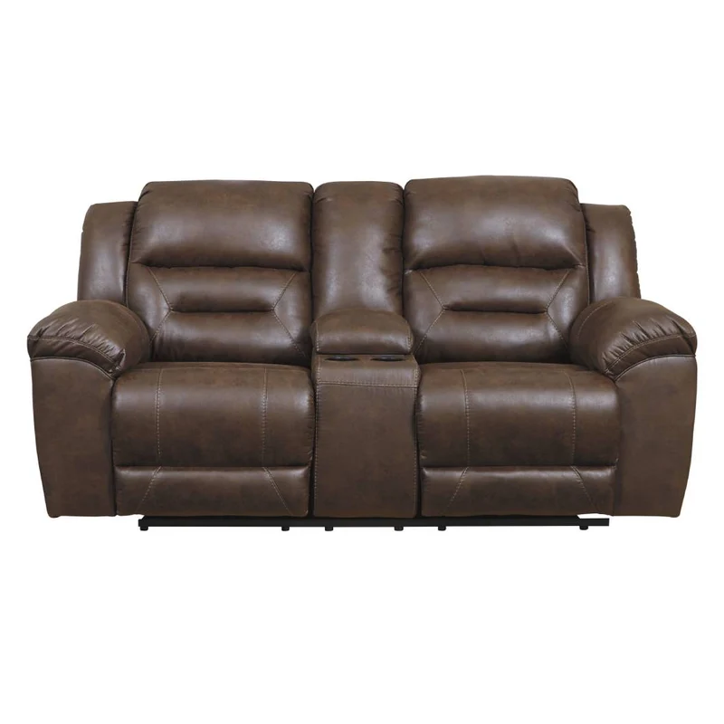 Causeuse inclinable motorisée aspect cuir avec console - Stoneland