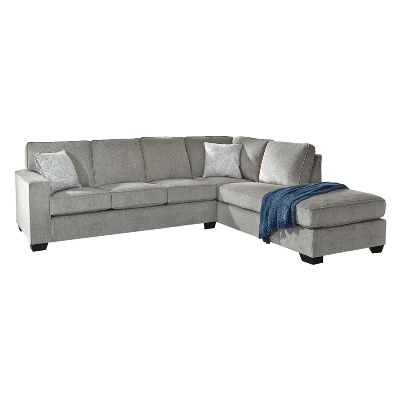 Sofa-lit en tissu gris pâle avec chaise longue et matelas en mousse mémoire - Altari