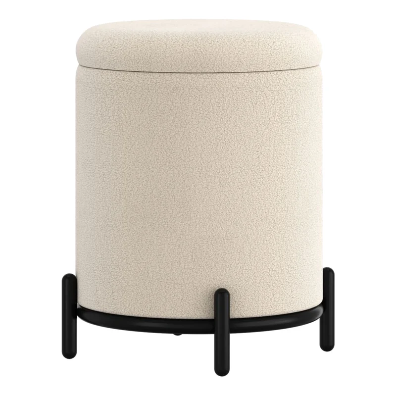 Pouf de rangement en tissu bouclé et métal noir - Castor