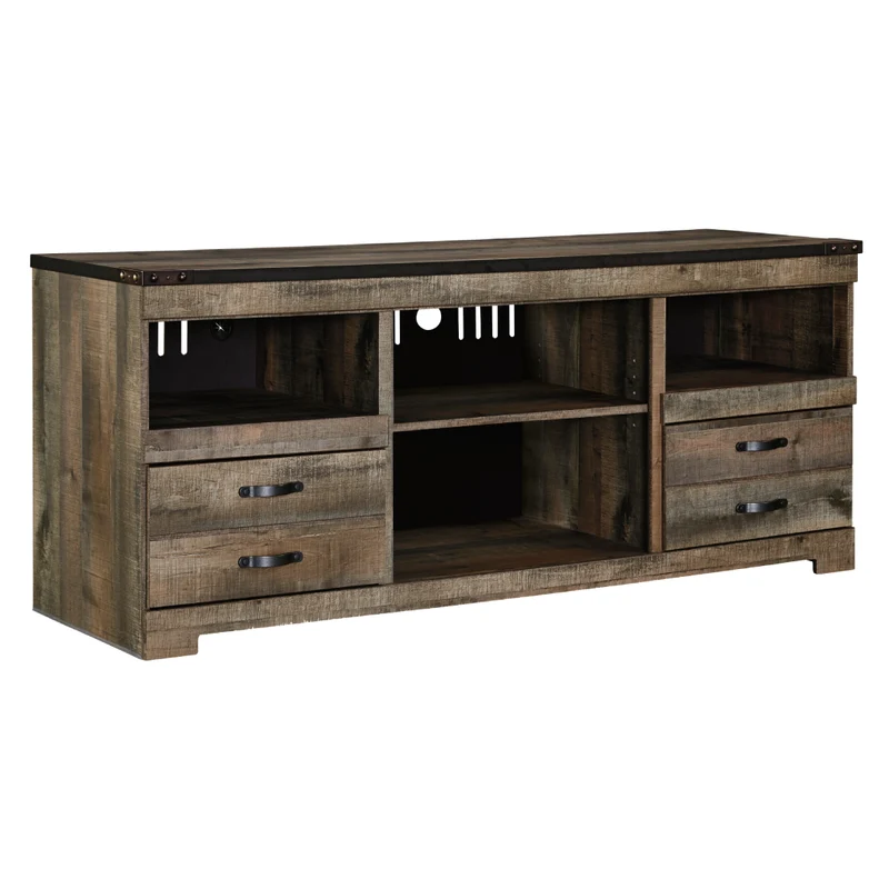 Meuble de télévision en bois/placage brun avec rangement - Trinell