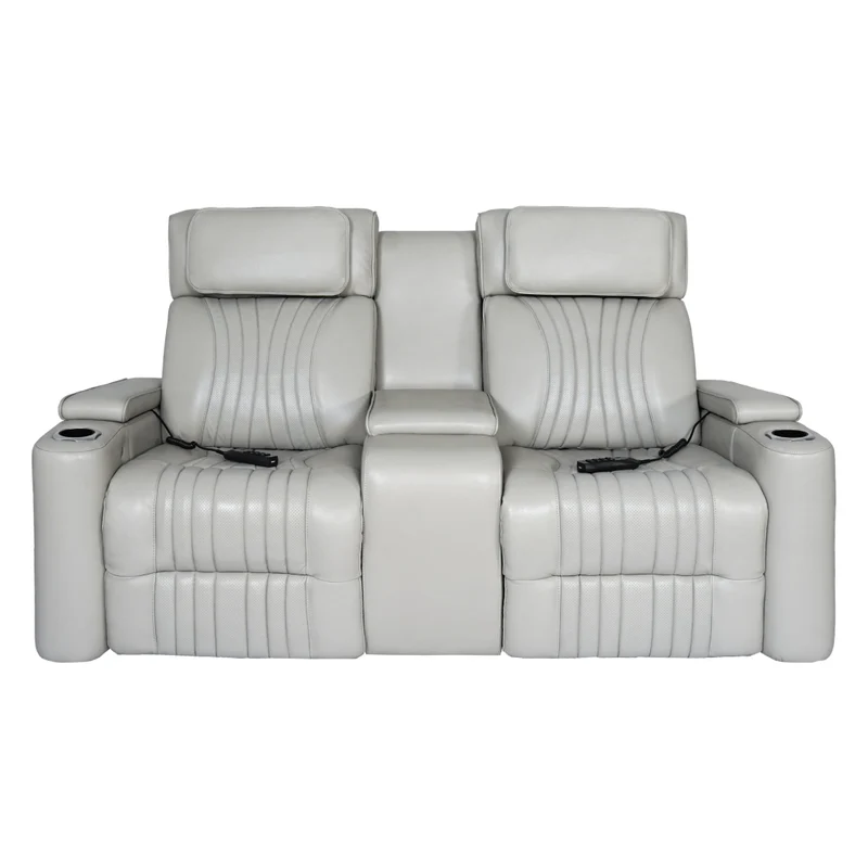 Causeuse inclinable motorisée zéro gravité en cuir gris pâle avec console - K2180