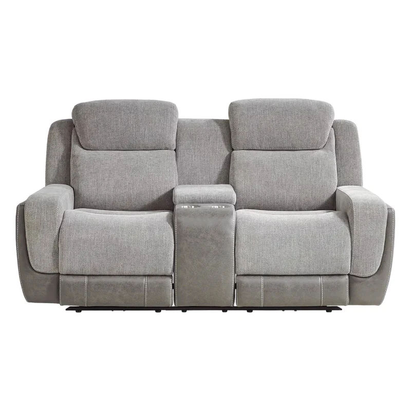 Causeuse inclinable motorisée zéro gravité en tissu gris deux tons avec console - K2179