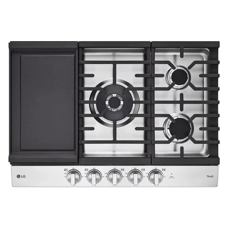Plaque de cuisson au gaz 30 po, Inox à 5 brûleurs avec UltraHeat™ et plaque chauffante