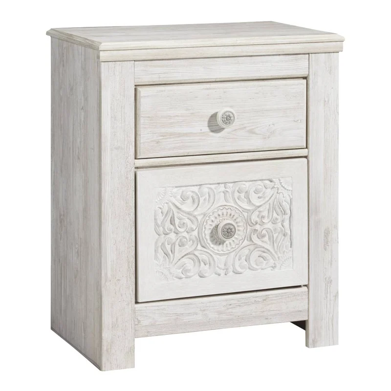 Table de chevet à 2 tiroirs en bois/MDF blanc usé - Paxberry