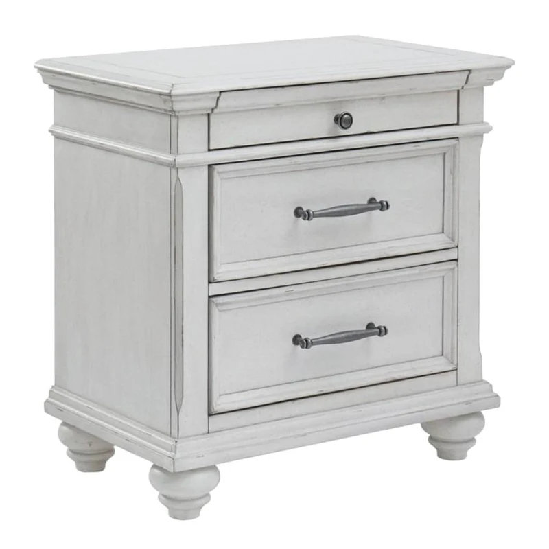 Table de chevet à 3 tiroirs en bois/placage blanc - Kanwyn