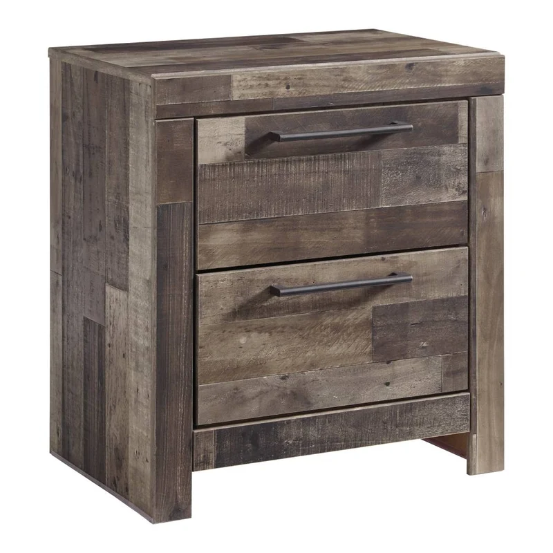 Table de chevet à 2 tiroirs en bois/placage multi gris - Derekson