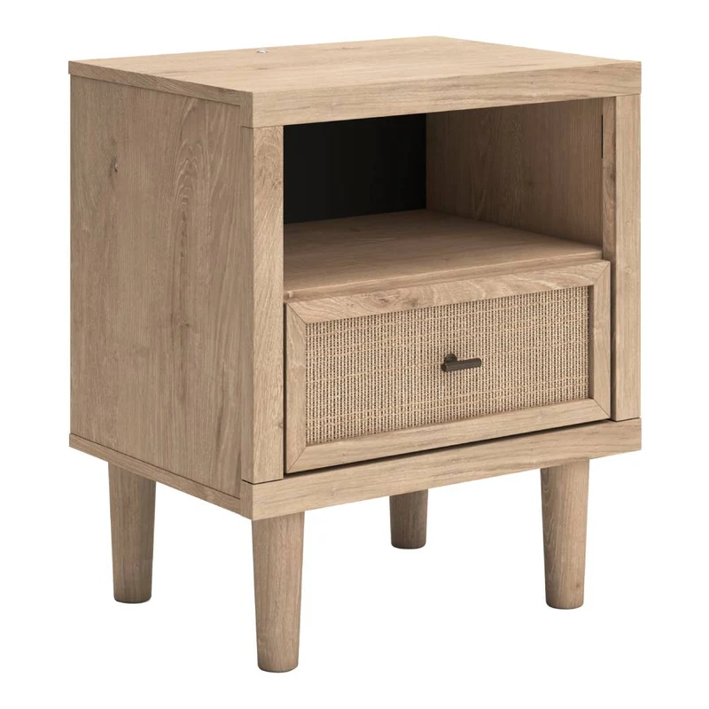 Table de chevet à 1 tiroir en bois/placage beige avec lumière DEL - Cielden