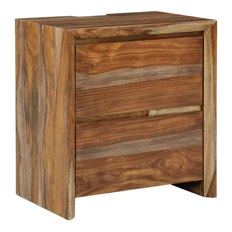 Table de chevet à 2 tiroirs en bois/MDF brun naturel - Dressonni