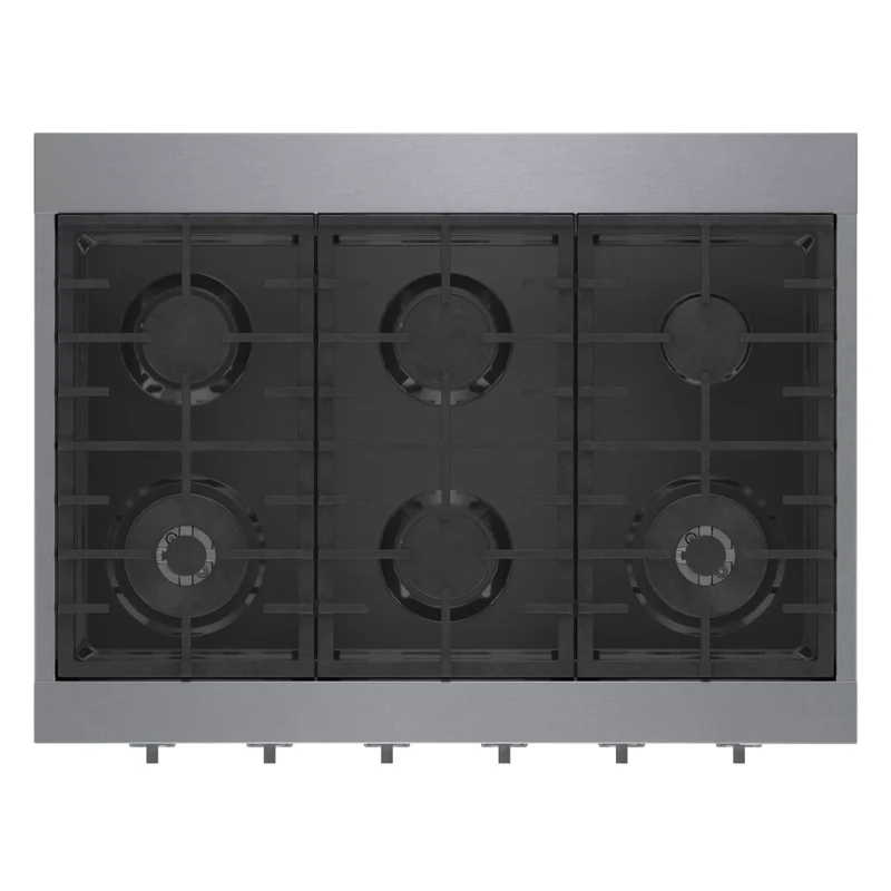 Plaque de cuisson au gaz 36 po, Inox à 6 brûleurs avec un brûleur OptiSim® - Série 800