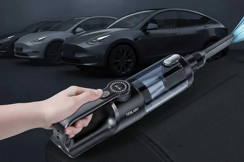 Aspirateur sans fil portatif haut de gamme équipé d'un moteur sans balais, offrant une puissante aspiration de 18 000 Pa, des lumières LED, un port USB-C et un filtre lavable, compatible avec votre Tesla. Model 3 YSX