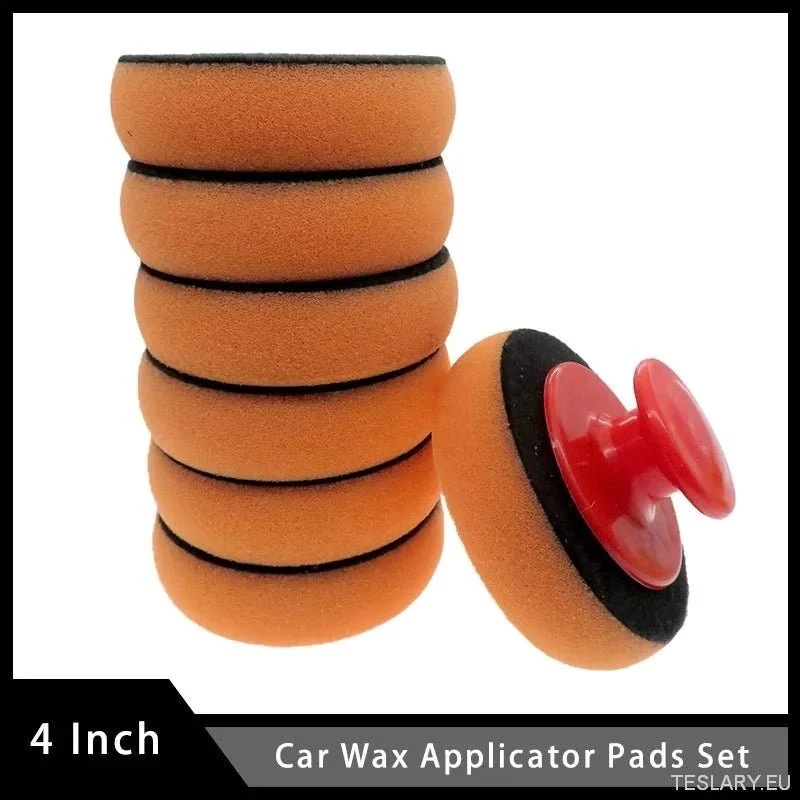 Ensemble de tampons applicateurs de cire pour voiture de 4 pouces avec poignée rouge, éponges souples, tampons de cire en mousse pour le polissage et le nettoyage des voitures