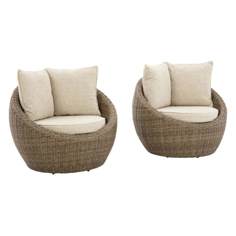 Ensemble de 2 fauteuils pivotants d'extérieur en tissu Nuvella beige - Danson