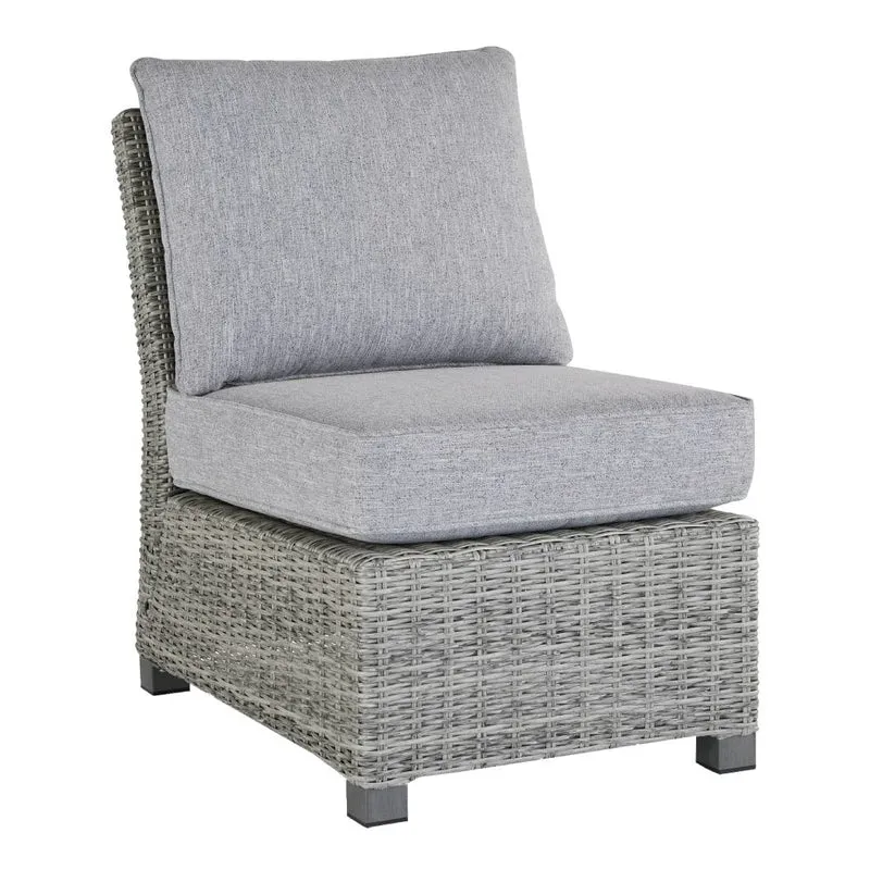 Fauteuil sans accoudoir extérieur en tissu Nuvella et en osier gris pâle - Naples Beach