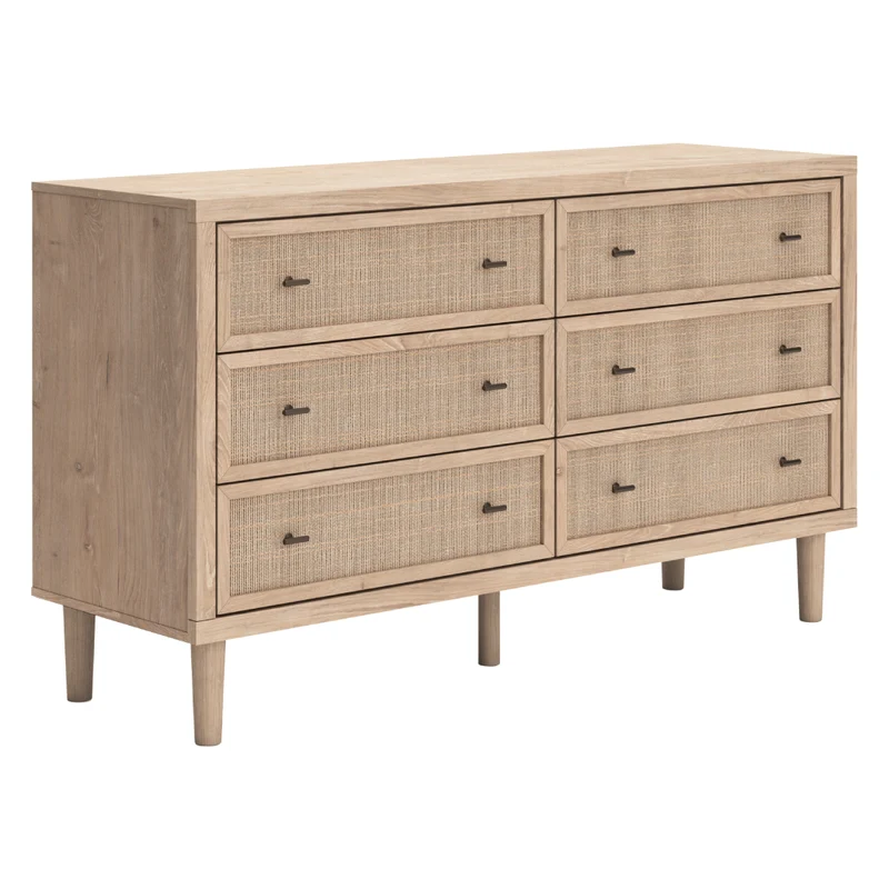 Bureau à 6 tiroirs en bois/placage beige - Cielden