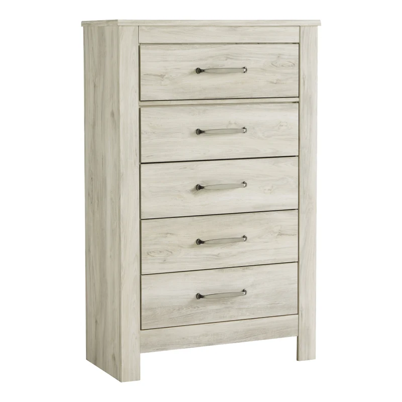Commode à 5 tiroirs en bois/placage blanc - Bellaby