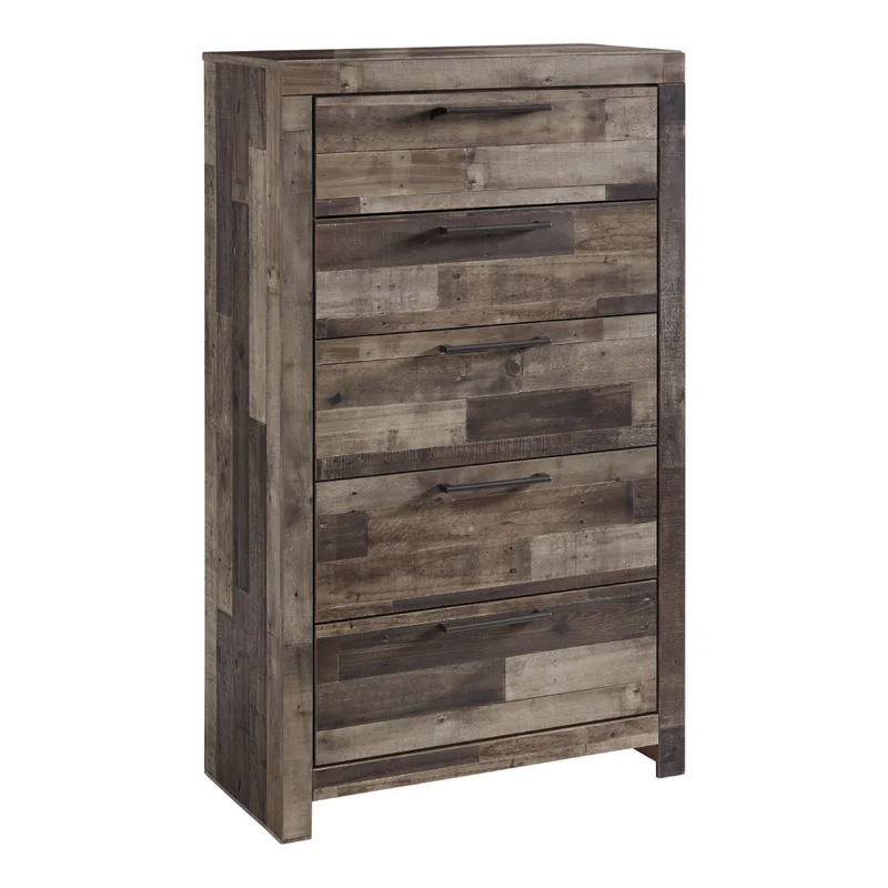 Commode à 5 tiroirs en bois/placage multi gris - Derekson