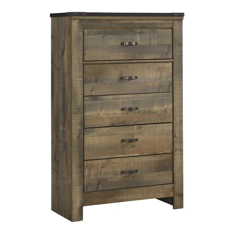 Commode à 5 tiroirs en bois/placage brun - Trinell