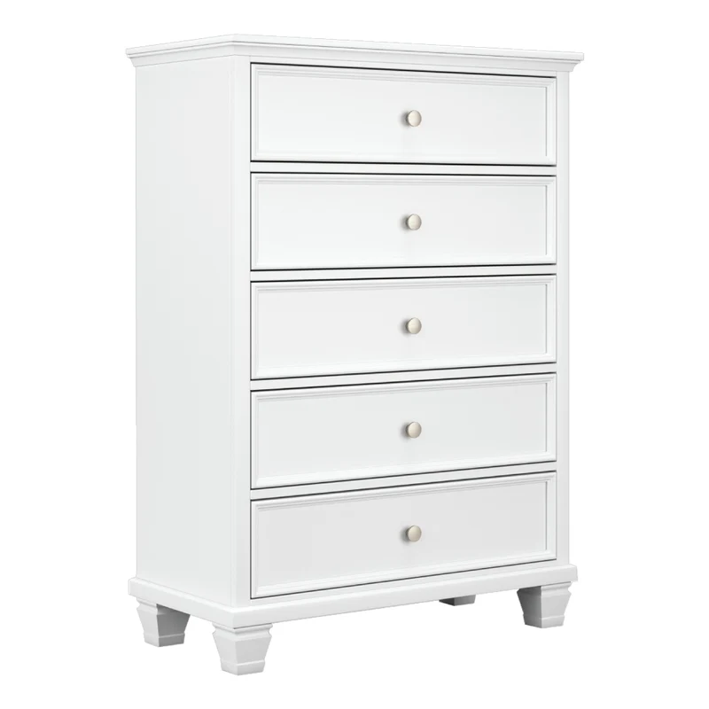 Commode à 5 tiroirs en bois/MDF blanc - Fortman