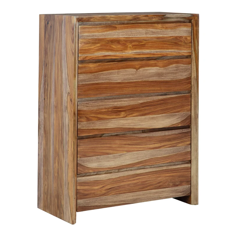 Commode à 5 tiroirs en bois/MDF brun naturel - Dressonni