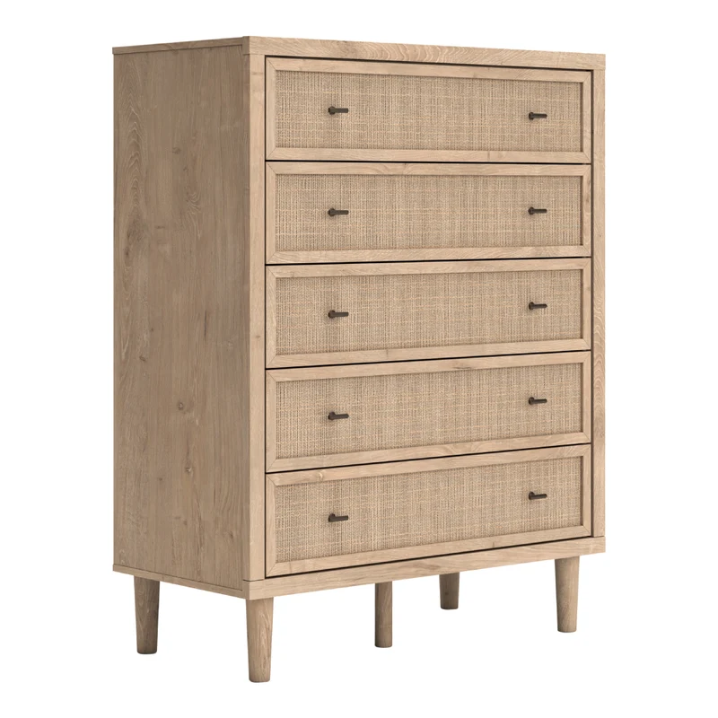 Commode à 5 tiroirs en bois/placage beige - Cielden