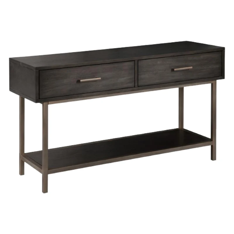 Table console en placage de noyer brun foncé avec 2 tiroirs - Fulton