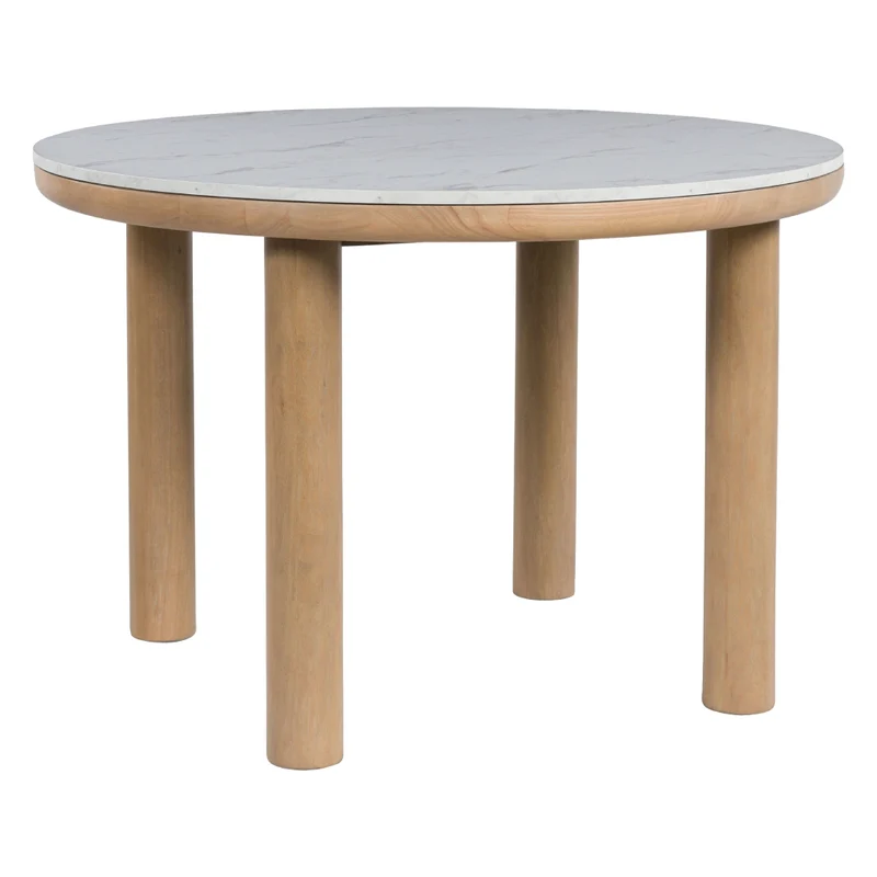 Table de salle à manger ronde en faux marbre blanc - Sawdyn