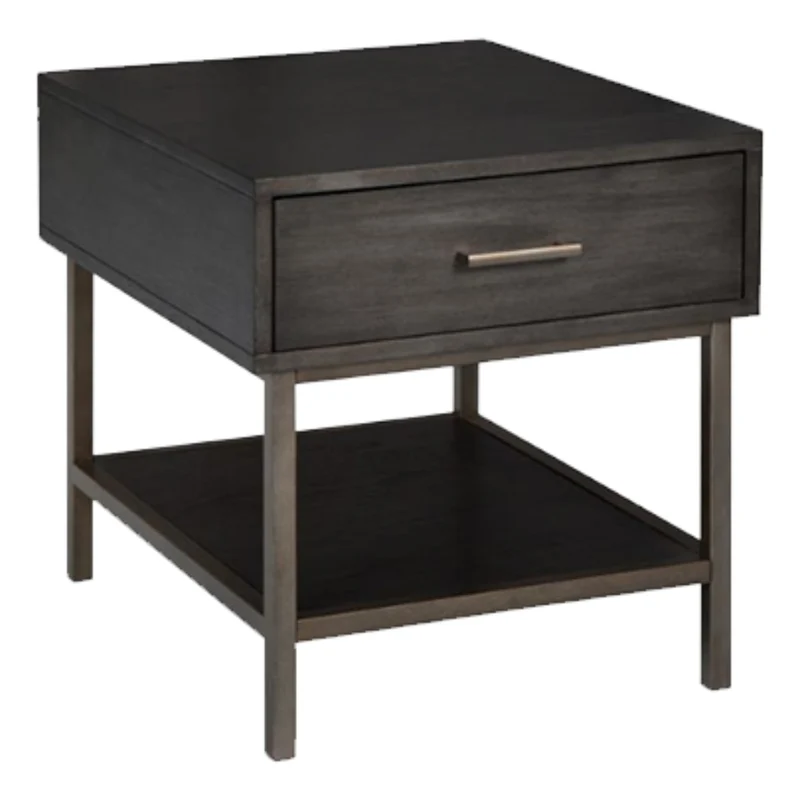 Table de bout en bois/placage de noyer brun foncé avec 1 tiroir - Fulton