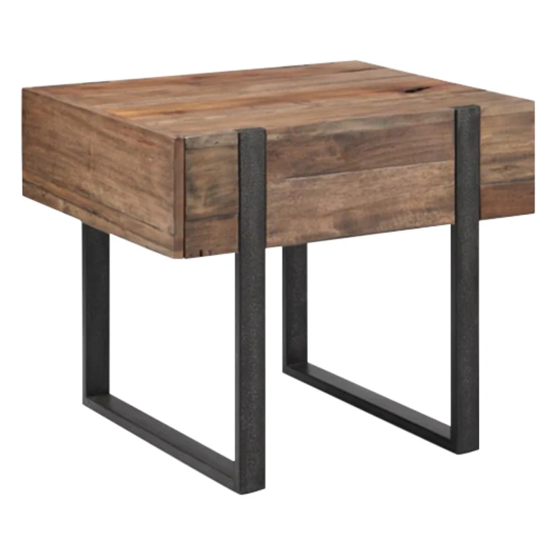 Table de bout en bois/placage brun rustique avec 1 tiroir - Prescott