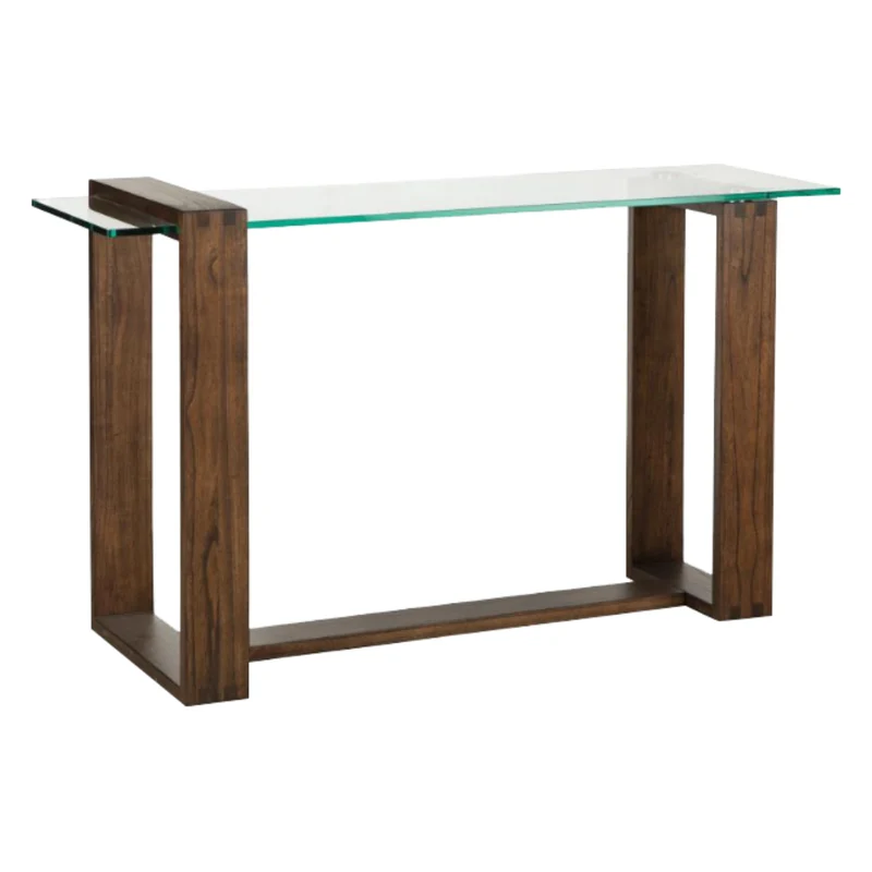 Table console en verre trempé et bois brun - Bristow