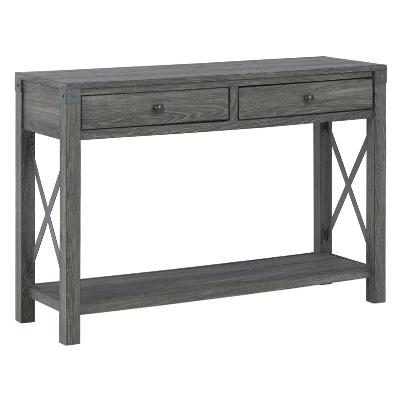 Table console en bois/stratifié brun grisâtre avec 2 tiroirs - Freedan