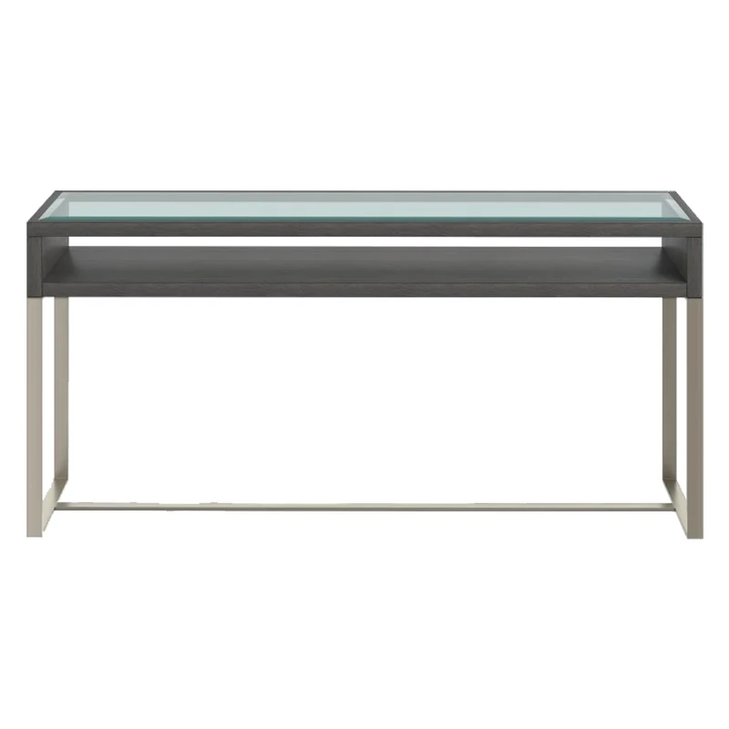 Table console en verre, en bois gris foncé et métal - Langston