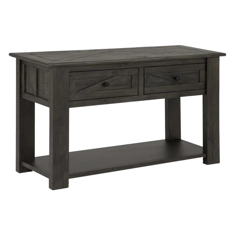 Table console en bois gris foncé rustique avec 2 tiroirs - Garrett