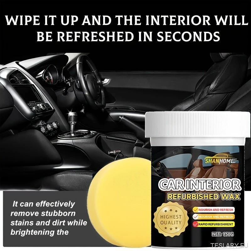 Cire restauratrice d'intérieur de voiture 150 ml, revitalisant pour tableau de bord et sièges en cuir, rehausseur de brillance pour pneus, pour canapés, chaussures, manteaux en cuir, entretien intérieur de voiture, avec éponge incluse, matériau PVC, ajustement universel