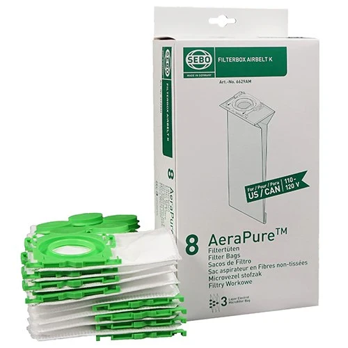 SEBO Type K – Sacs filtrants, Paquet de 8 (sans filtre)
