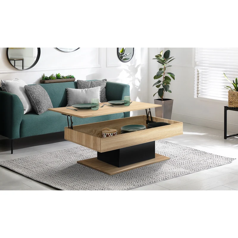 Table basse Tania relevable bois et noir