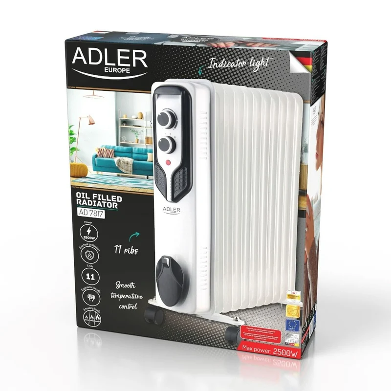 Radiateur à bain d'huile Adler AD 7817 Blanc Noir 2500 W