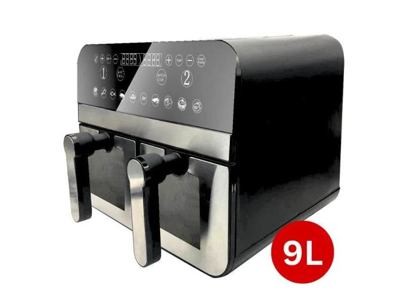 Friteuse à air numérique double panier 2400W Acier Inoxydable avec fenêtre 9L