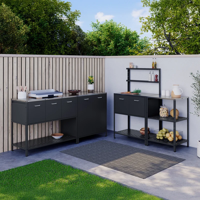 Meuble cuisine extérieure Alméria gris 2 portes + étagères