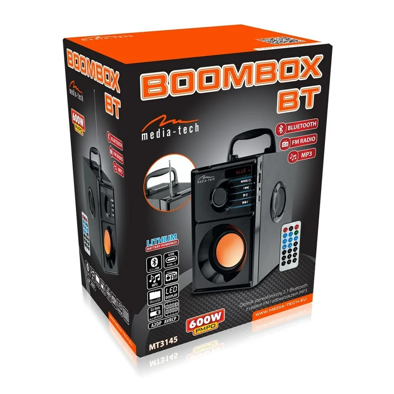 Enceintes Bluetooth Media Tech BoomBox BT MT3145 V2 Noir 600 W