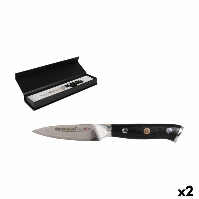 Peeler Knife Quttin Damaskus Black Silver Stainless steel 9 cm (2 Units)