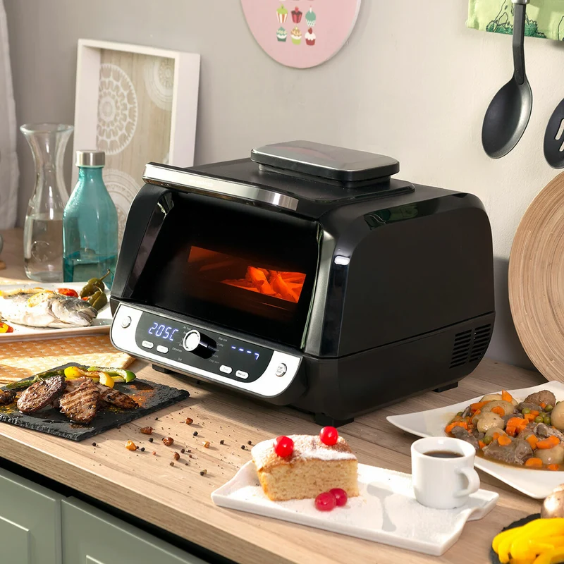 Friteuse à air avec grill, accessoires et livre de recettes InnovaGoods Fryinn 12-en-1 6000 acier noir 3400 W 6 L