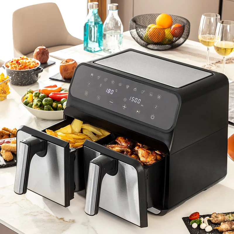 Friteuse à air InnovaGoods Fryinn Double 8000 Noir 3400 W 8 L Acier inoxydable