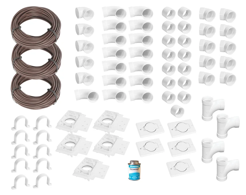 Ensemble d'installation pour aspirateur central - 5 prises - avec accessoires