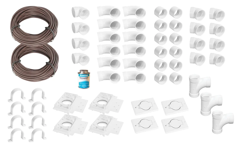 Ensemble d'installation pour aspirateur central - 4 prises - avec accessoires
