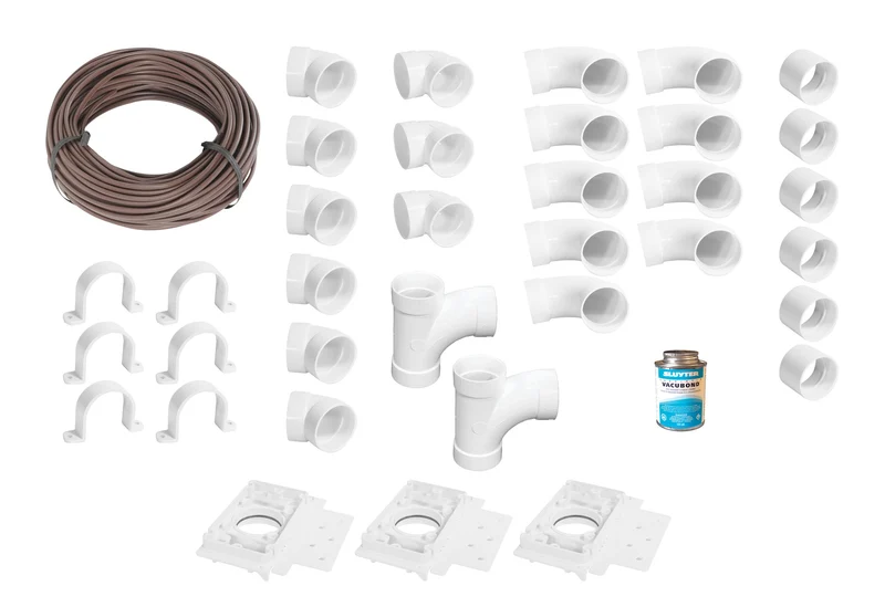 Ensemble d'installation pour aspirateur central - 3 prises - avec accessoires