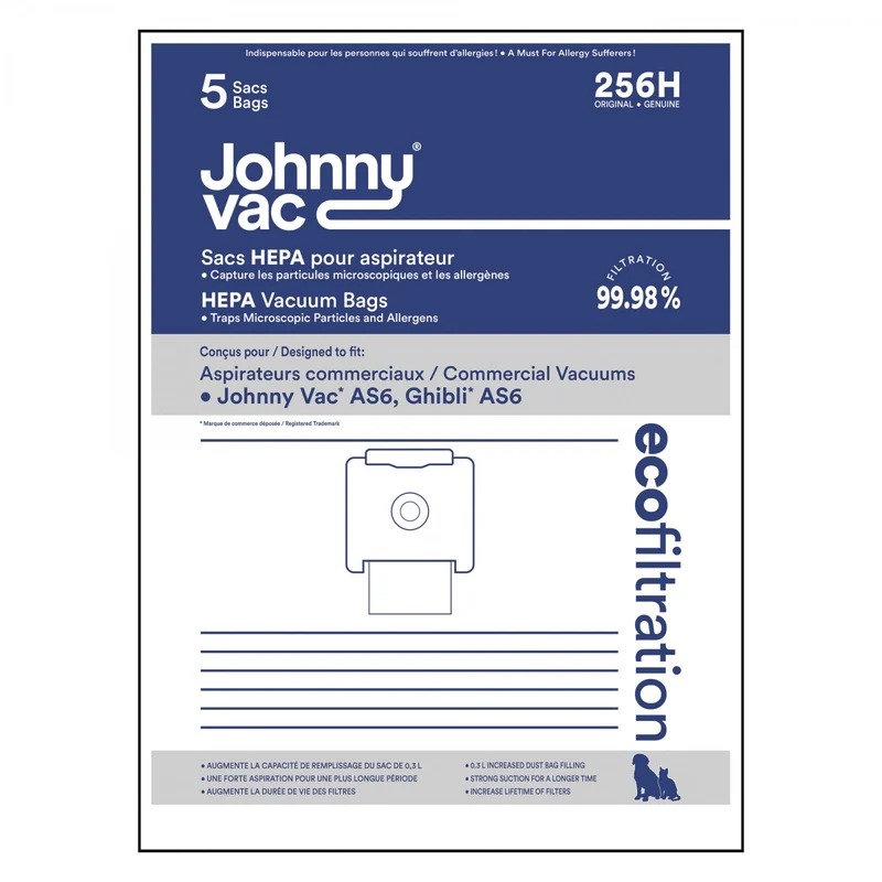 Sacs HEPA Johnny Vac / Ghibli AS6 – Paquet de 5 (modèles JV6 et AS6)