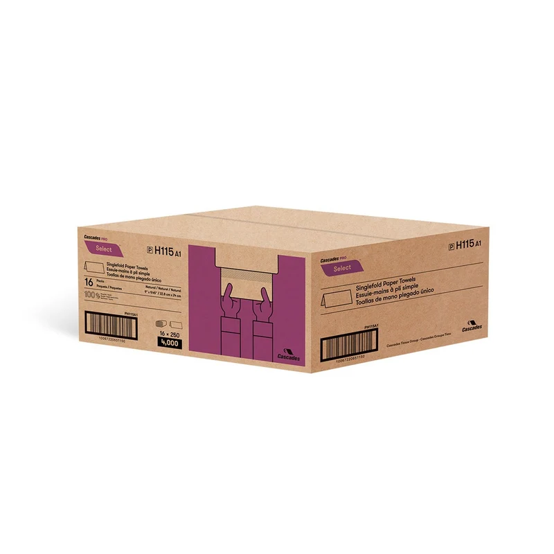 Papier à main brun pli simple – Caisse de 16 paquets x 250 feuilles – Usage commercial