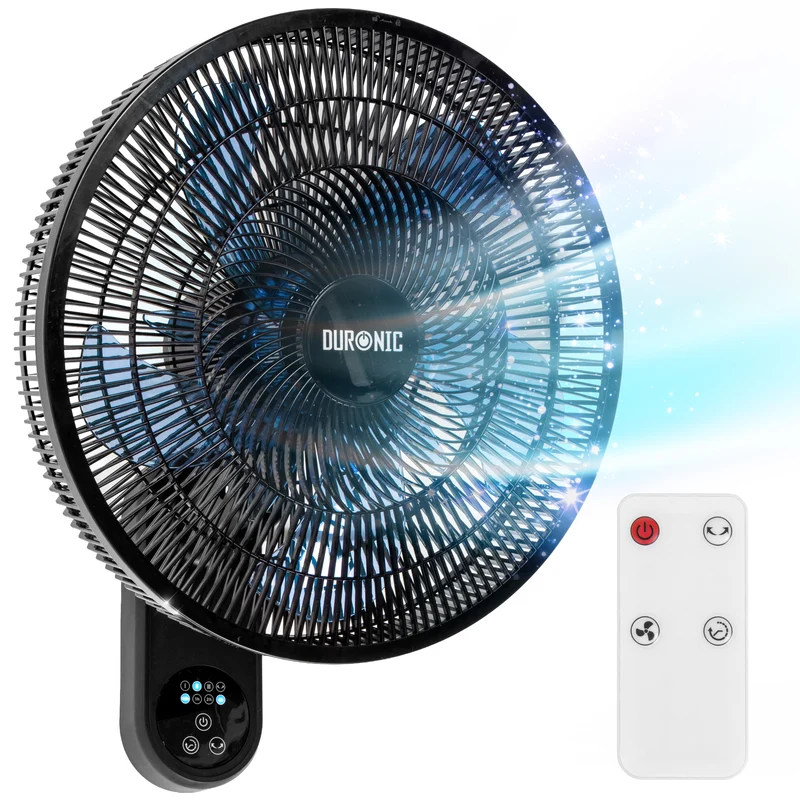 Duronic FN42 BK Ventilateur mural 50W Aérateur de 16 pouces 3 vitesses Minuterie Oscillation à 60° Télécommande incluse avec 5 mètres de portée Volume sonore 52,8 dB Montage facile