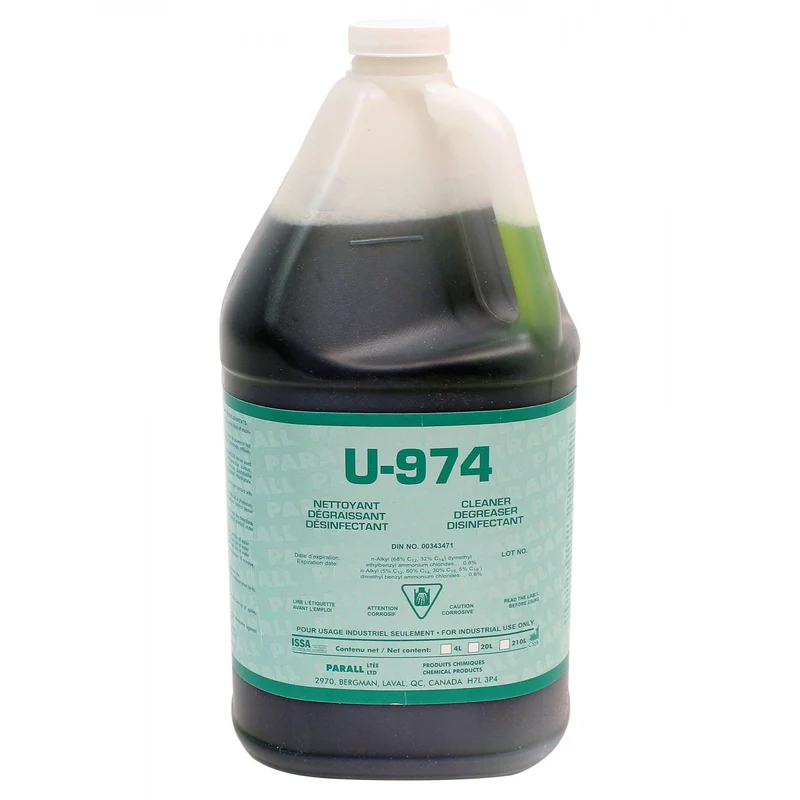 Désinfectant dégraissant U-974 – 3 en 1 : Nettoie, Dégraisse et Désinfecte – 4 L